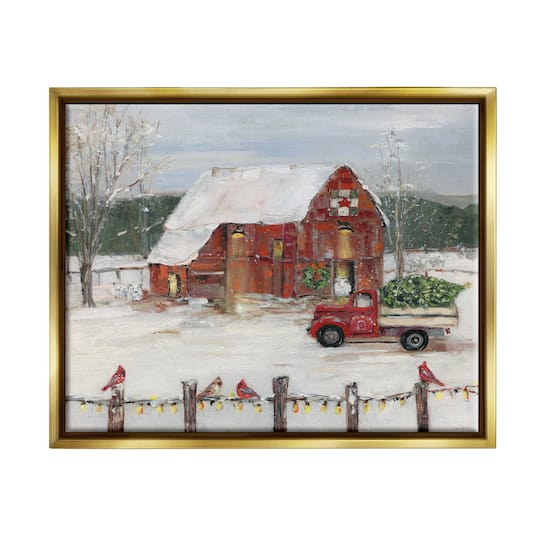 Stupell Industries Holiday Barn Winter Scene Framed Floater Canvas Wall Art